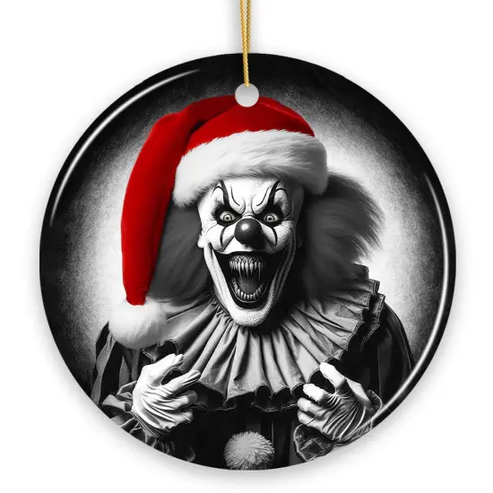 Sinister Santa Clown Ceramic Ornament, Eerie Christmas Decoration for Halloween Tree Circle {7}