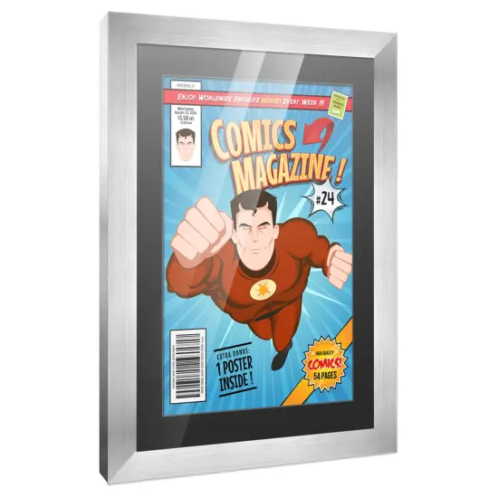 Comic Book Display Frame for Bronze Age Comics Published Between 1970 and 1985 - Silver Wood Comic Frame With Black Mat for 7.25x10.5 Comic, 18 Frame Sizes {2}