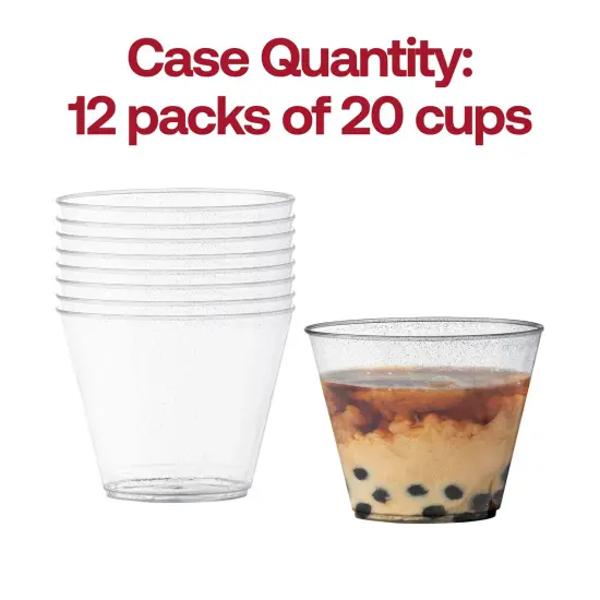 Clear with Silver Glitter Round Disposable Plastic Party Cups - 9 oz. (240 Cups) {5}