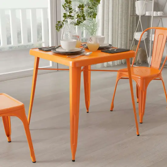 Merrick Lane Benson 23.75" Square Metal Dining Table for Indoor and Outdoor Use Orange {3}