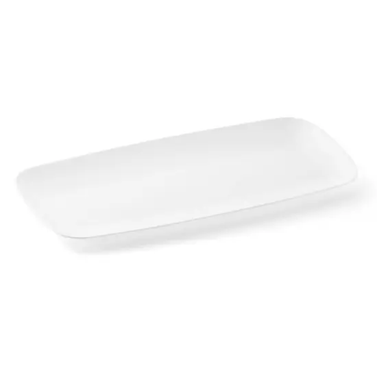 Solid White Flat Raised Edge Rectangular Disposable Plastic Plates - 10.6" x 5" (120 Plates) {1}