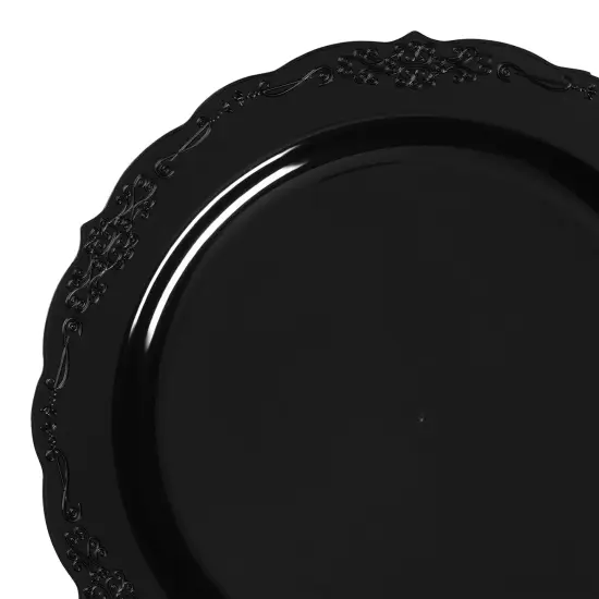 Black Vintage Rim Round Disposable Plastic Appetizer/Salad Plates - 7.5" (120 Plates) {1}
