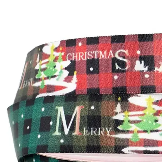 1 Roll Narrow Satin Holiday Ribbon 7/8" x 25 Yards Festive Christmas Ribbon Christmas Plaid {5}
