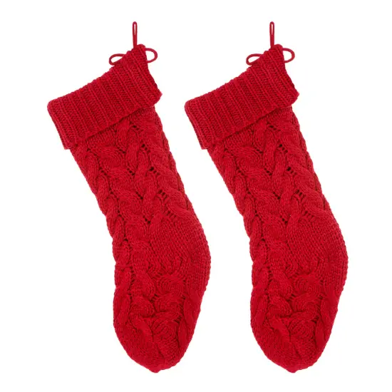 Set of 2 Knitted Polyester Christmas Decoration(Stocking & Tree Skirt) 2pk Red {5}