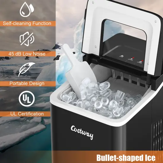 Costway Portable Ice Maker Machine Countertop 26Lbs/24H Self-cleaning w/ Scoop Silver\Green {4}