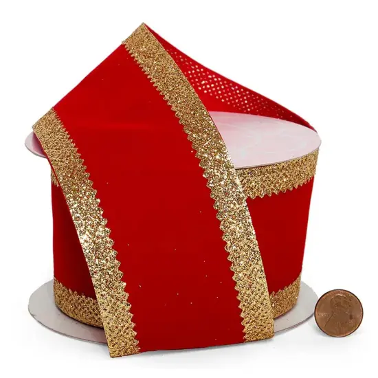 Velour Wired Ribbon with Glitter Trim 4" x 10 yd {5}