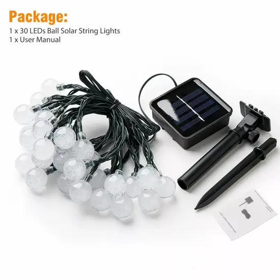 Kitcheniva Christmas 30 LED Solar String Lights Crystal Ball Waterproof 25.5ft Warm white {8}