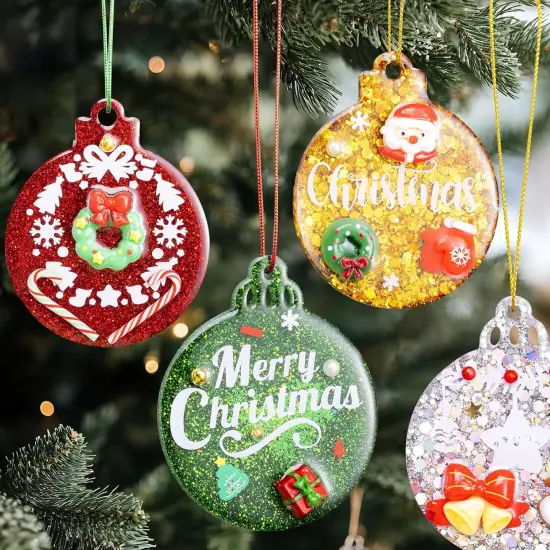 LET'S RESIN Christmas Resin Molds, Set of 2 Resin Molds Silicone with 8 Round Cavities Each 2.4 Inch with 20 Pcs Lanyard, Silicone Molds for Epoxy Resin, Christmas Tree Ornament, Jewelry Keychain {4}