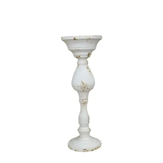 Antique White Distressed Tin Candle Holder &ndash; 14.75" Rustic Farmhouse D&eacute;cor for Pillar or Taper Candles {1}