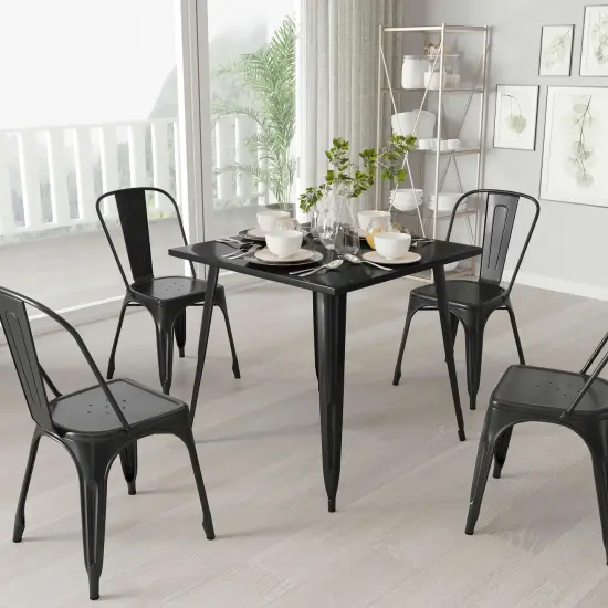 Merrick Lane Baird 31.75" Square Metal Dining Table for Indoor and Outdoor Use Black {1}