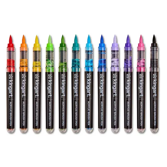 KINGART&reg; PRO Acrylic Brush Pens, 12 Vibrant Colors, Flexible Brush Tip with Blendable Ink {5}