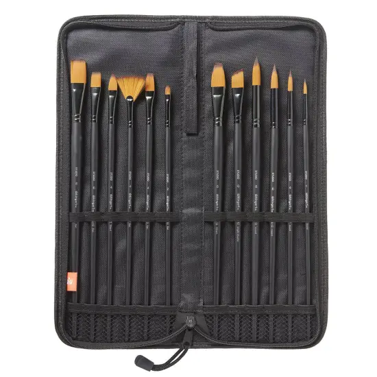 KINGART&reg; Oil & Acrylic Long Handle Brush Set, Synthetic Blend, 12 PC & Case {3}