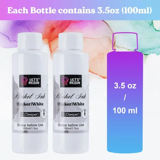 LET'S RESIN White Alcohol Ink for Resin, Alcohol Ink White Colors,2 Bottles Each 3.5oz,Adjustable Alcohol-Based Resin Ink,White Resin Pigment for Epoxy Resin,Resin Petri,Tumblers,Resin Art {5}