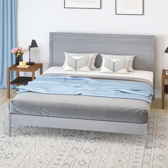 Merrick Lane Somerset Solid Wood Platform Bed with Wooden Slats and Headboard, No Box Spring Needed {12}