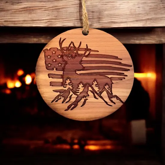 American Deer Flag - Cedar Ornament {6}