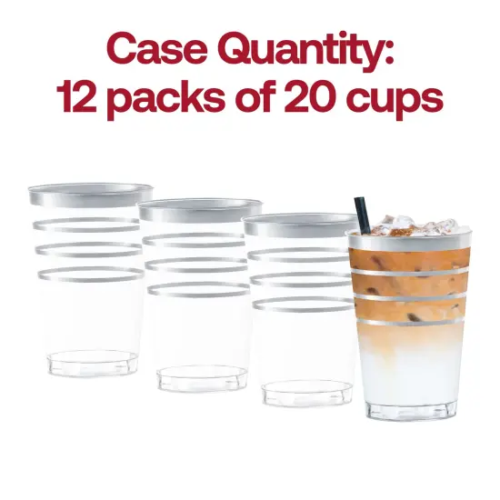 Clear with Silver Stripes Round Disposable Plastic Tumblers - 12 oz. (240 Cups) {5}