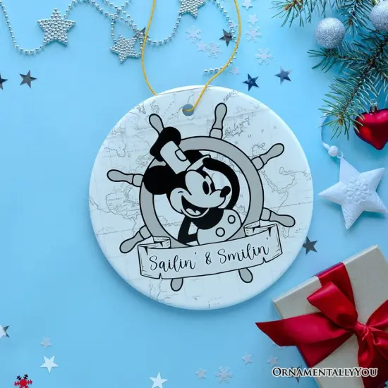 Sailin' and Smilin' Quote Christmas Ornament, Vintage Steamboat Willie Keepsake {4}