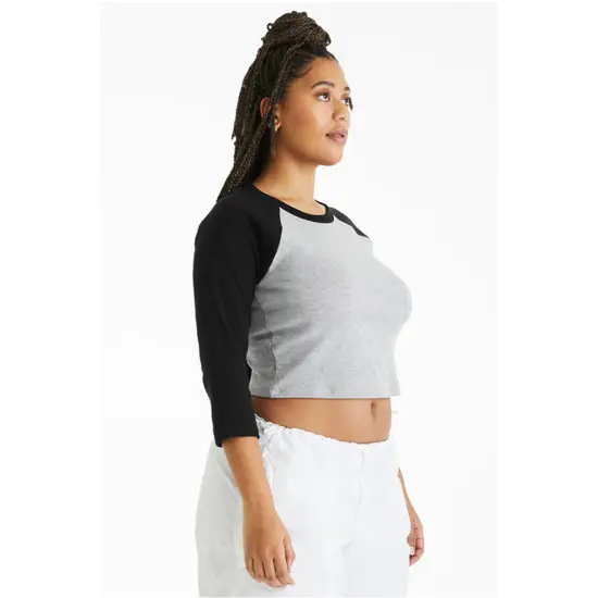 Bella + Canvas&reg; Ladies Micro Ribbed Three Quarter Raglan Baby T Shirt WHITE/ TR ROYAL {5}