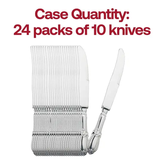 Silver Baroque Disposable Plastic Dinner Knives (240 Knives) {5}