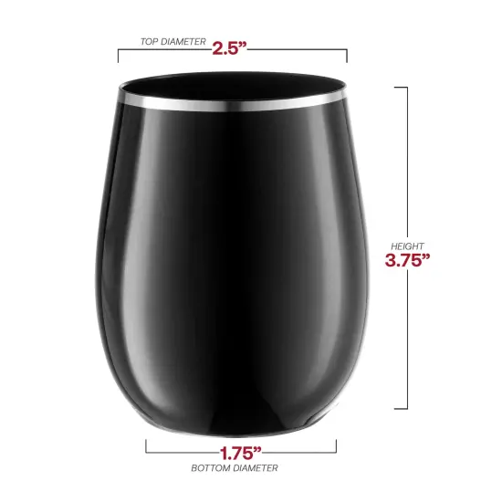 Black with Silver Elegant Stemless Plastic Wine Glasses - 12 oz. (64 Glasses) {3}