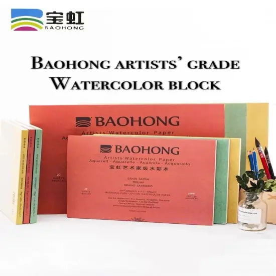 BAOHONG Artists&lsquo; Watercolor Paper 100% Cotton, 140lb/300gsm, Watercolor Block, 20 sheets, Hot Press {2}