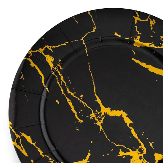 Black with Gold Marble Round Disposable Paper Charger Plates - 13" (120 Plates) {1}