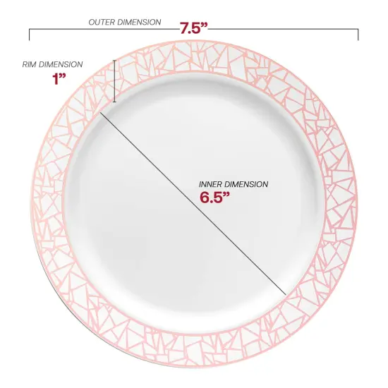 White with Silver and Rose Gold Mosaic Rim Round Plastic Appetizer/Salad Plates - 7.5" (120 Plates) {3}