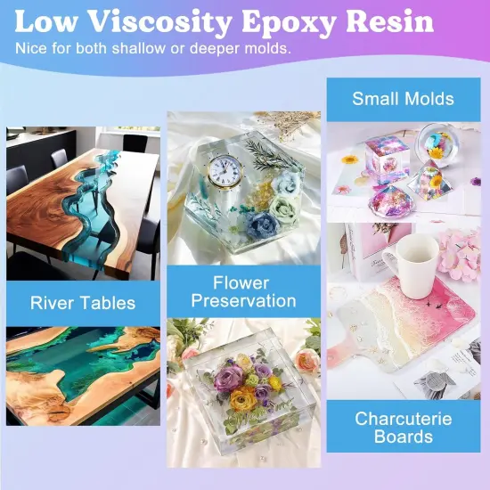 LET'S RESIN EPOXY RESIN Deep Pour Epoxy Resin 1.5 Gallon,2 to 4 Inch Depth Crystal Clear Resin for Flower Preservation,Bubble Free & Low Viscosity Casting Resin for River Table,Resin Art,Crafts {6}