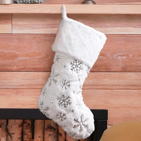 White Plush with Snowflake Christmas Stockings & a tree skirt 2Stockings&treeskirt {8}