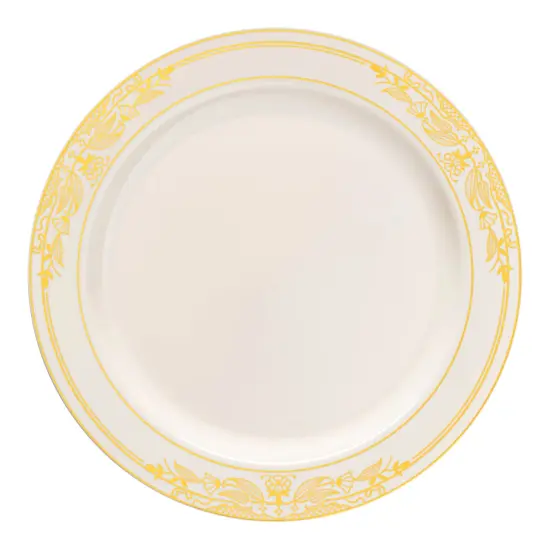 Ivory with Gold Harmony Rim Plastic Appetizer/Salad Plates - 7.5" (120 Plates) {2}