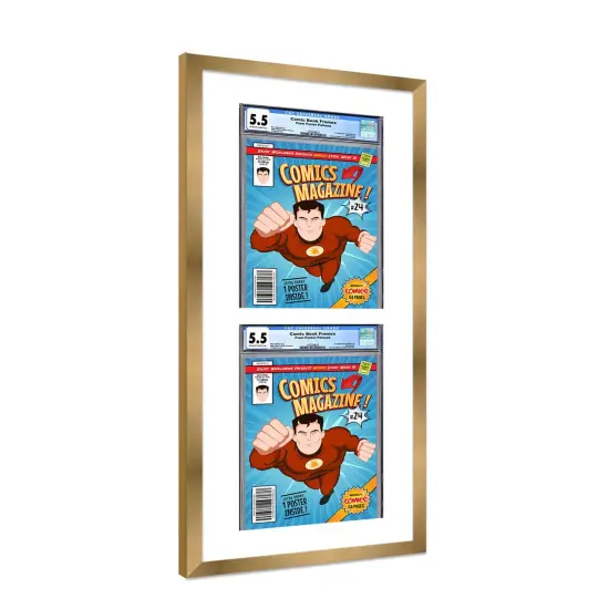 Comic Book Display Frame for CGC, PGX Graded, Slabed Comics - Bronze Wood Comic Frame With White Mat for 8.125x13 Comics, 18 Frame Sizes {2}