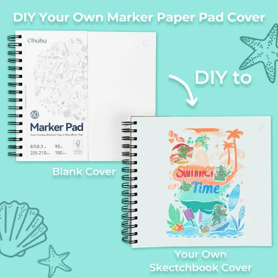 Ohuhu Double Sided Marker Pads Art Sketchbook Bleedproof - 8.3x8.3 Square Paper Size - 90LB/150GSM Smooth Drawing Paper - 60 Sheets/120 Pages, Spiral Bound Sketching Book for Alcohol Markers Christmas {3}