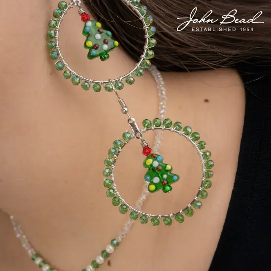 Crystal Lane DIY 7" Designer Holiday Glass Bead Mix Strand Green Orange Elf {2}