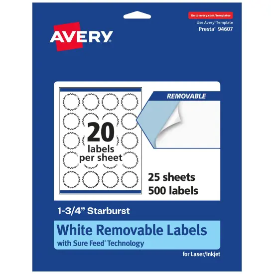 Avery Matte White Removable Starburst Labels with Sure Feed Technology, Print-to-the-Edge, 1.75" {7}