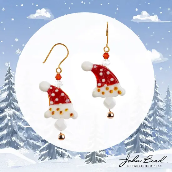 Crystal Lane DIY 7" Lampwork Designer Holiday Glass Bead Mix Strand Polka Dot Santa Hat {2}