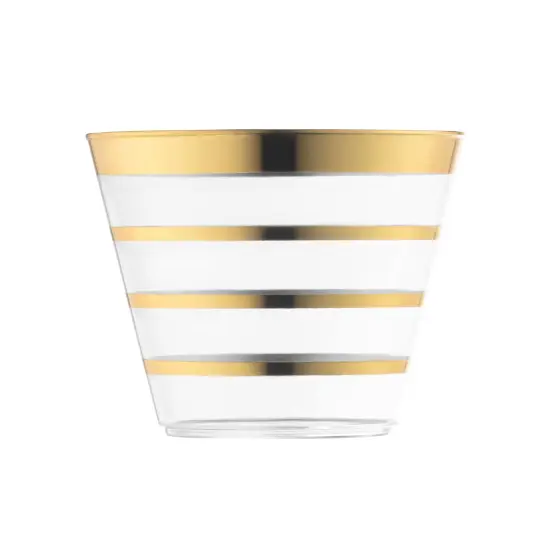 Clear with Gold Stripes Round Disposable Plastic Party Cups - 9 oz. (240 Cups) {1}