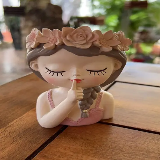 Small Fairy Succulent Plant Pot Face Planters Pots Head Flowerpot Cute Little Girl with Drainage Hole Succulent Cactus Flower Head Planters {1}