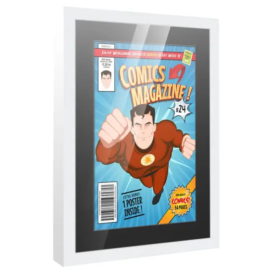 Comic Book Display Frame for Golden Age Comics Published Between 1938 and 1956 - White Wood Comic Frame With Black Mat for 7.75x10.5 Comic, 18 Frame Sizes {2}