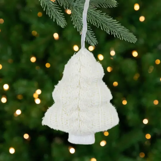 Northlight 6" Cream Cable Knit Christmas Tree Shaped Ornament Ivory {1}