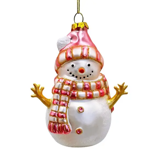 Pink Snowman Glass Ornament, Eclectic Christmas Tree Decor {1}