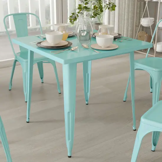 Merrick Lane Nash 31.5" Square Metal Table for Indoor and Outdoor Use Mint Green {3}