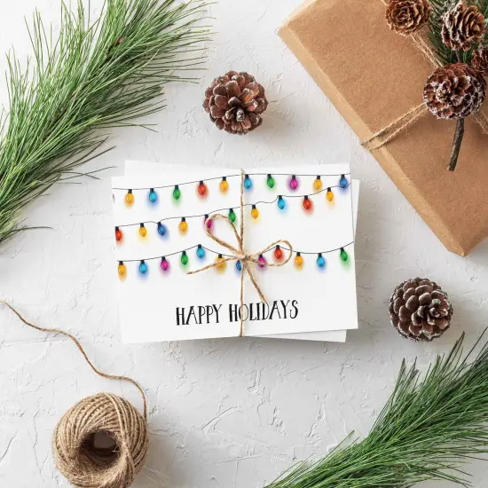 Holiday Lights Christmas Cards - 24-Pack Festive Greeting Cards with Colorful String Lights and "Happy Holidays" Message, Perfect for Sharing Holiday Cheer, Blank Inside for Personalized Wishes - Bright and Cheerful Stationery Set {2}