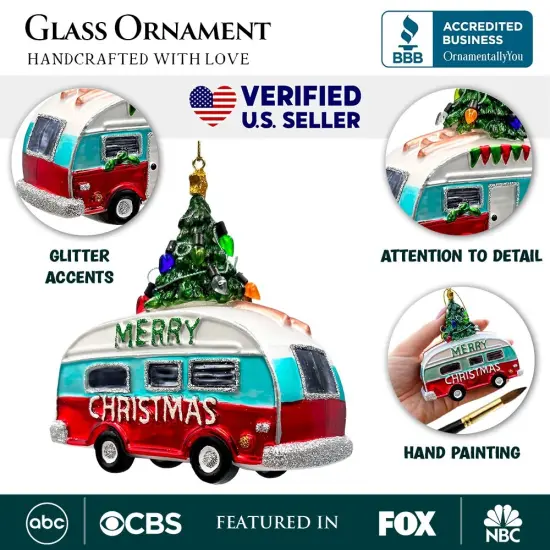 Camping RV Glass Christmas Ornament, Camper Trailer Motorhome Traveler Gift {3}