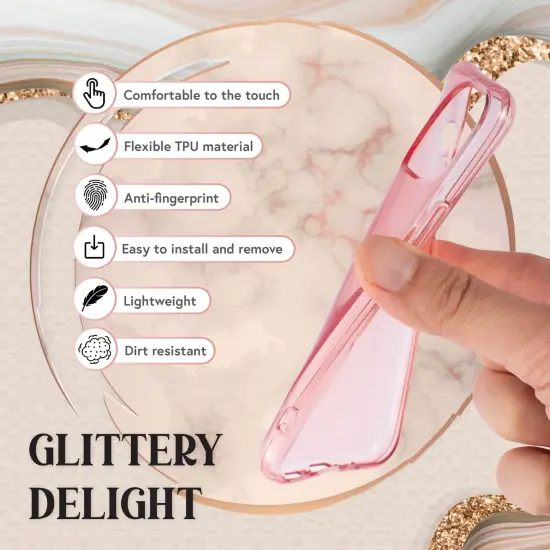 Insten Glitter Case for iPhone 12 Mini Case 5.4 Inch, Soft TPU Sparkle Protective Cases, Shock Absorption, Crystal Clear Pink Bling Shinny Slim Cover for Women Girls {4}