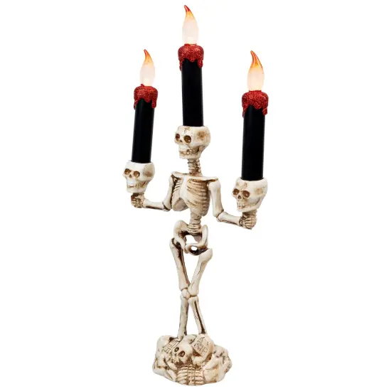Northlight Dripping Flameless Candles Skeleton Halloween Candelabra - 14.5" - Amber Lights Beige {6}