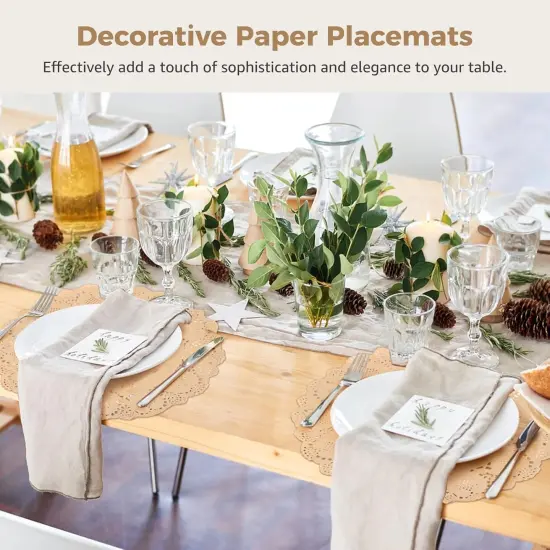 100 Pcs Round Paper Doilies, 13.5" Kraft Paper Placemats with Lace Edges, Disposable Decorative Place Mats, Paper Dining Table Pads {2}