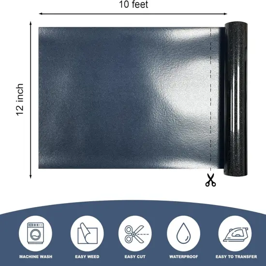 Black Heat Transfer Vinyl HTV Roll Glitter PU - 12" x 10 ft. {2}