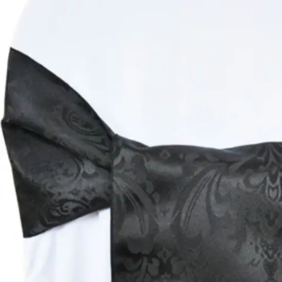 10 Pieces Elegant Black Floral Damask Jacquard Chair Sashes 7.5 x 108 Inches {5}