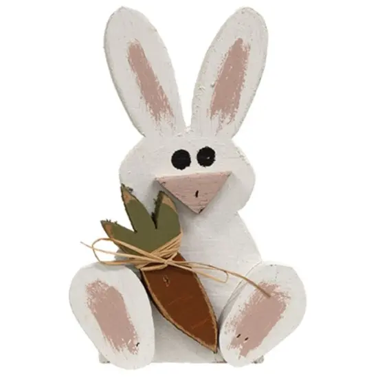 Decorative Wooden Sitting Bunnies with Carrot and Raffia Bow for Display 3 Asstd. {3}