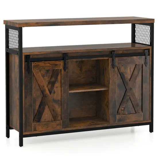 Costway Industrial Buffet Sideboard Cabinet with Spacious Table Top Adjustable Shelves {1}